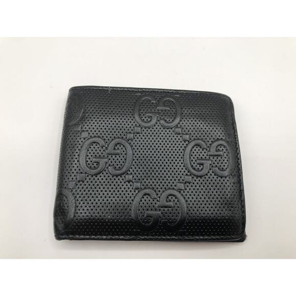 Gucci Men's Jumbo G Monogram Perforated Leather Wallet Bifold Black 10 Pockets - Picture 1 of 7